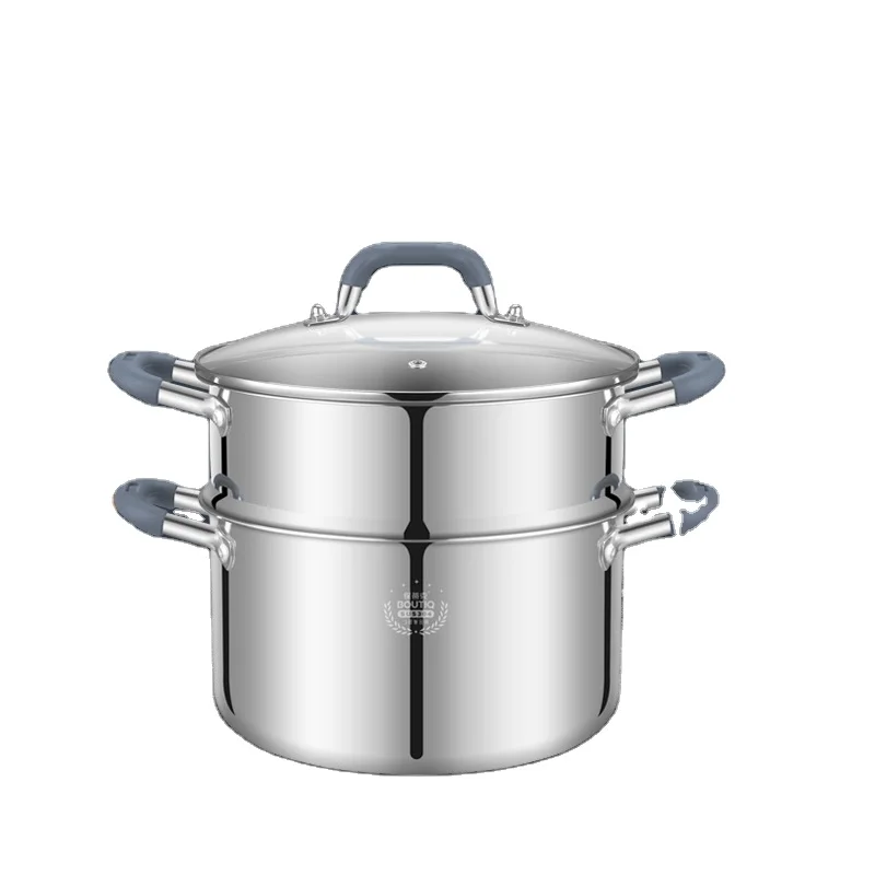 High Quality kitchen cooking steamer soup pot 2 tier stainless steel steamer cooker pot With Lid for restaurant hotel cooking