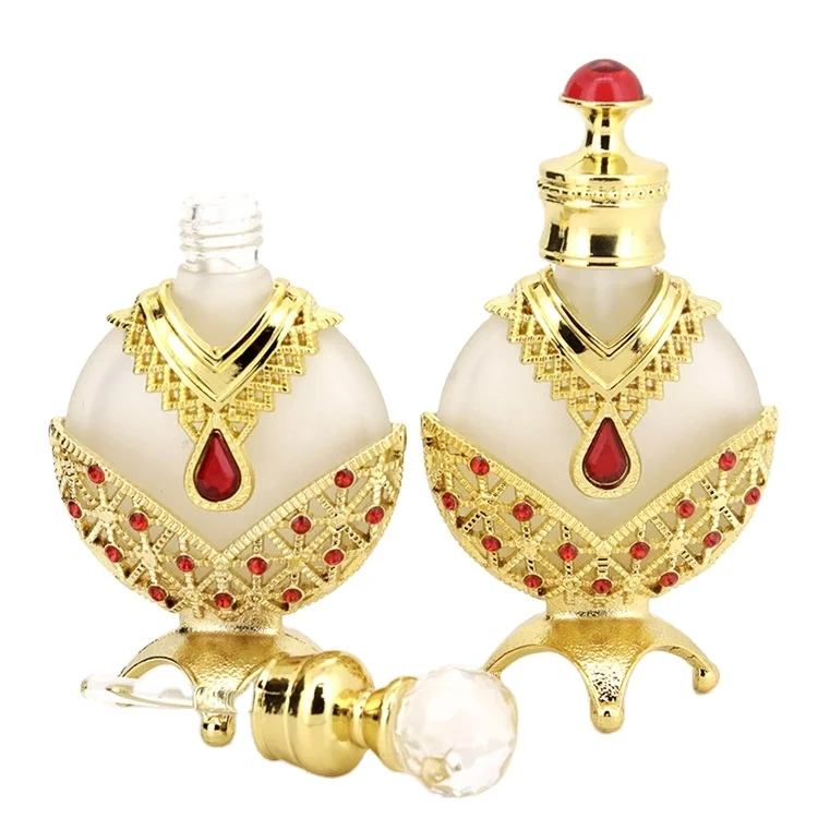 Luxury Style Golden Refillable Perfume Arabic Bottle Glass Roll-on Arab Essential Oil Bottle Empty Cosmetics Sample Container