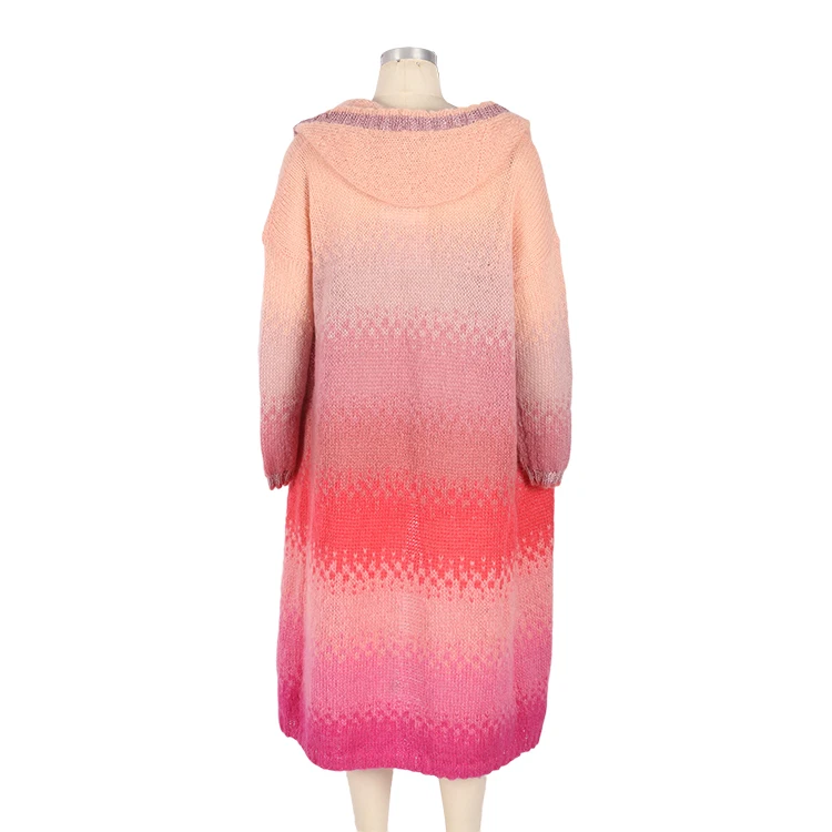 Женский Повседневный удобный кардиган с капюшоном и длинным рукавом Dip Dye