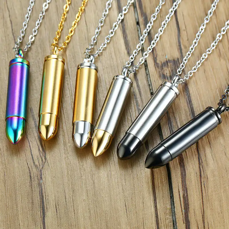 Stainless steel jewelry bullet pendant Rust steel men pendant necklace can be unscrewed to install a note