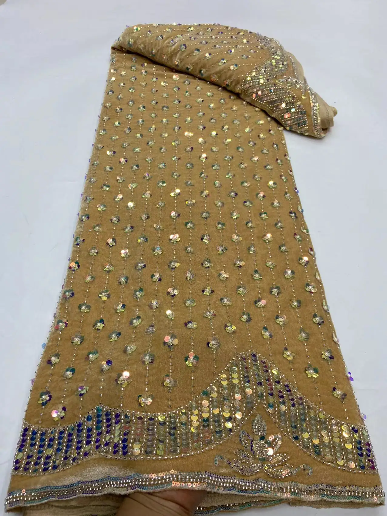 Wholesale Velvet Lace African Sequence Velvet Lace Fabric With Beads Competitive Price Sequin Velvet Lace Fabric