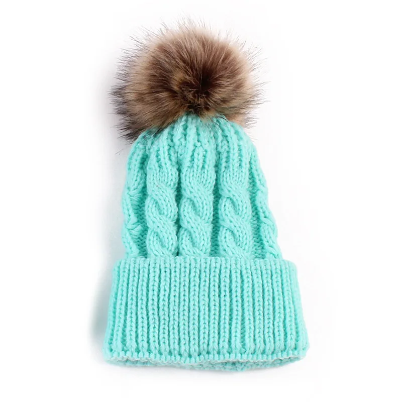 Winter Keep Warm Hats Women Korean Snowboard Thick Fur Ball Twist Knitted Pom Pom Caps For Women Acrylic Beanies