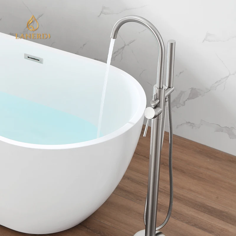 UPC Nickel Brushed Freestanding Free Standing Floor Mounted Bath Tub Faucet Taps Floor Faucet