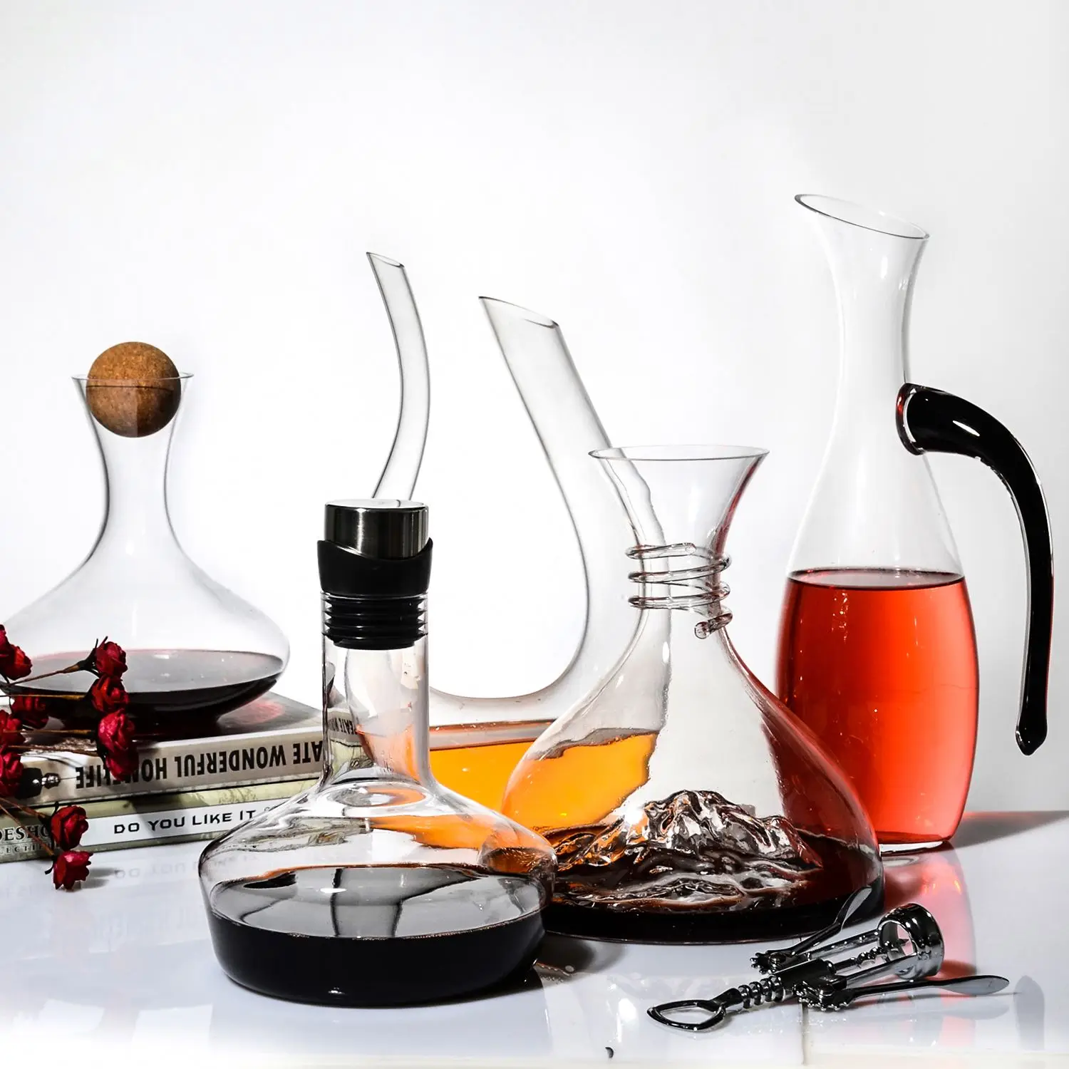 Snw Top Quality Elegant Slanted Rim Red Wine Dispenser Set Wine Glasses Whiskey Wine Decanter