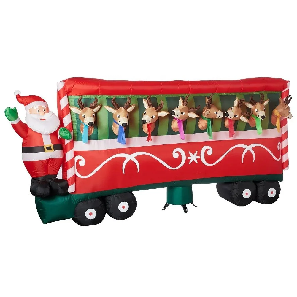 2024 Santa Feeding Eight Reindeer Colossal Christmas Inflatable with blower and led light for Christmas Lawn Decoration