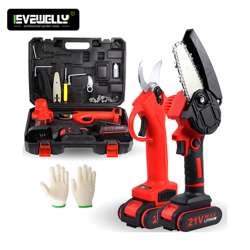 Cordless electric pruning shears gardening tools four-speed adjustment 4 inch lithium chainsaw saw combination power tool set