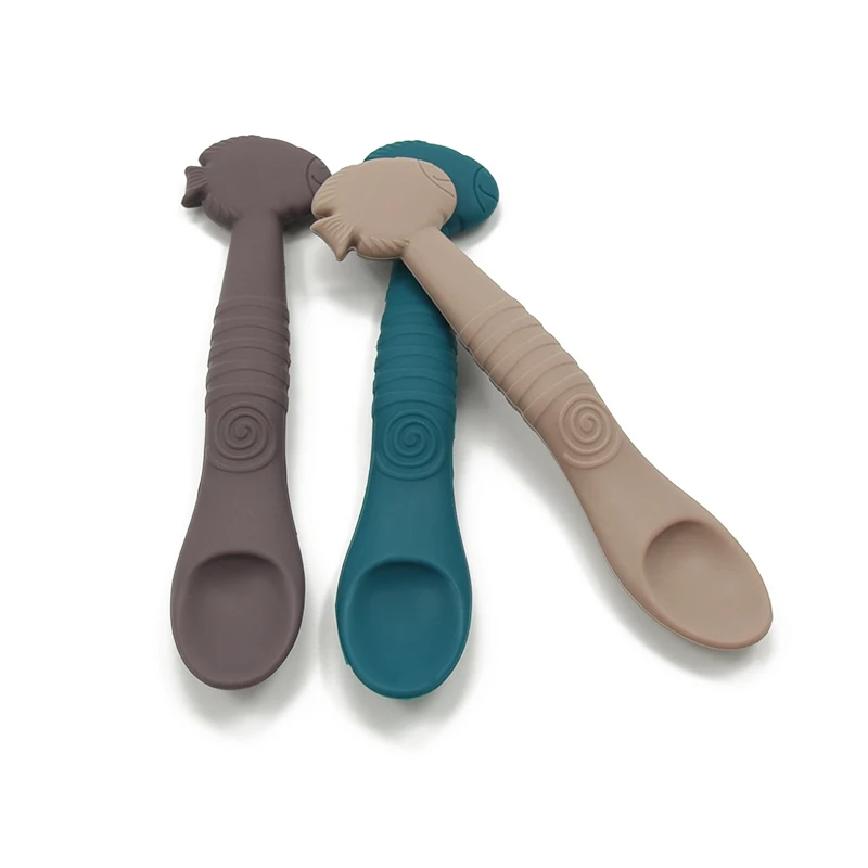 Hot Selling Fish Style Spoon For Kids BPA Free None Toxic Silicone Spoon For Wholesale Custom Logo And Colors Available