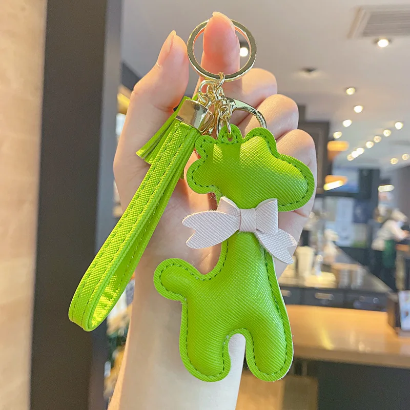 Cute Animal Giraffe PU Leather Keychain For Women Bowknot Tassels Trinket Metal Keychains Car Bag Pendent