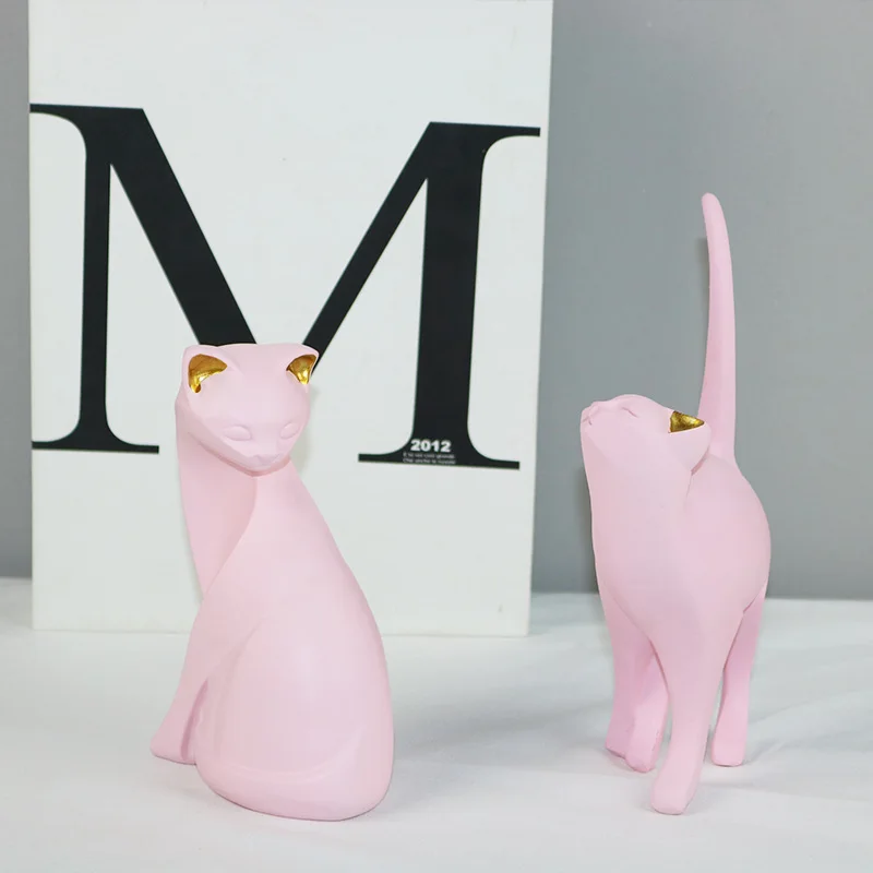 Girl Heart Pink Cat Resin Decoration Living Room Home Decoration Wedding Creative Gift