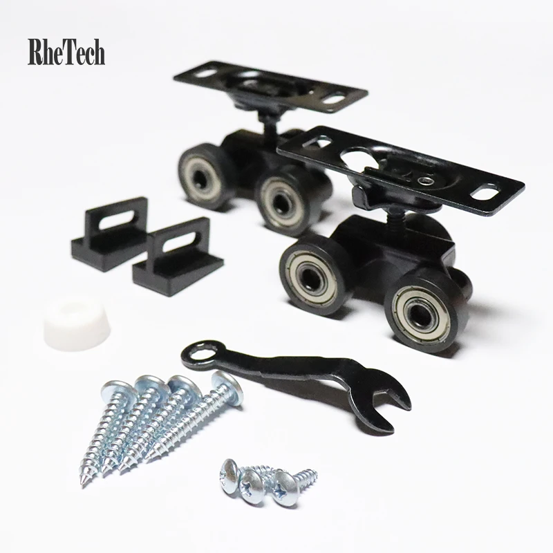 Rhetech Heavy Duty раздвижные двери ролики направляющие металлический черный шкив 3-х колесный надземная дверь роликов подшипников для