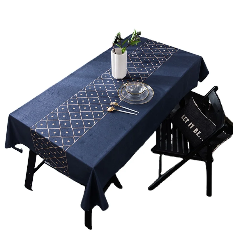 Europe Navy Blue Sequin Fancy Custom  Waterproof Velvet Polyester Tablecloth