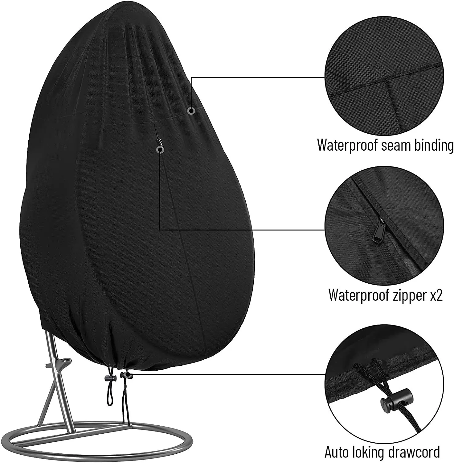 Durable 210D Oxford Waterproof Wind-Proof Outdoor Wicker Single Seat Swing Egg Chair Cover with Bottom Buckle
