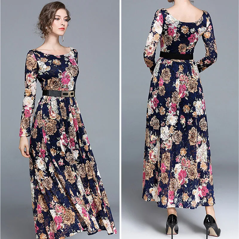 YSQ8098068 #2019 Новое Европейское женское кружевное платье с длинными рукавами