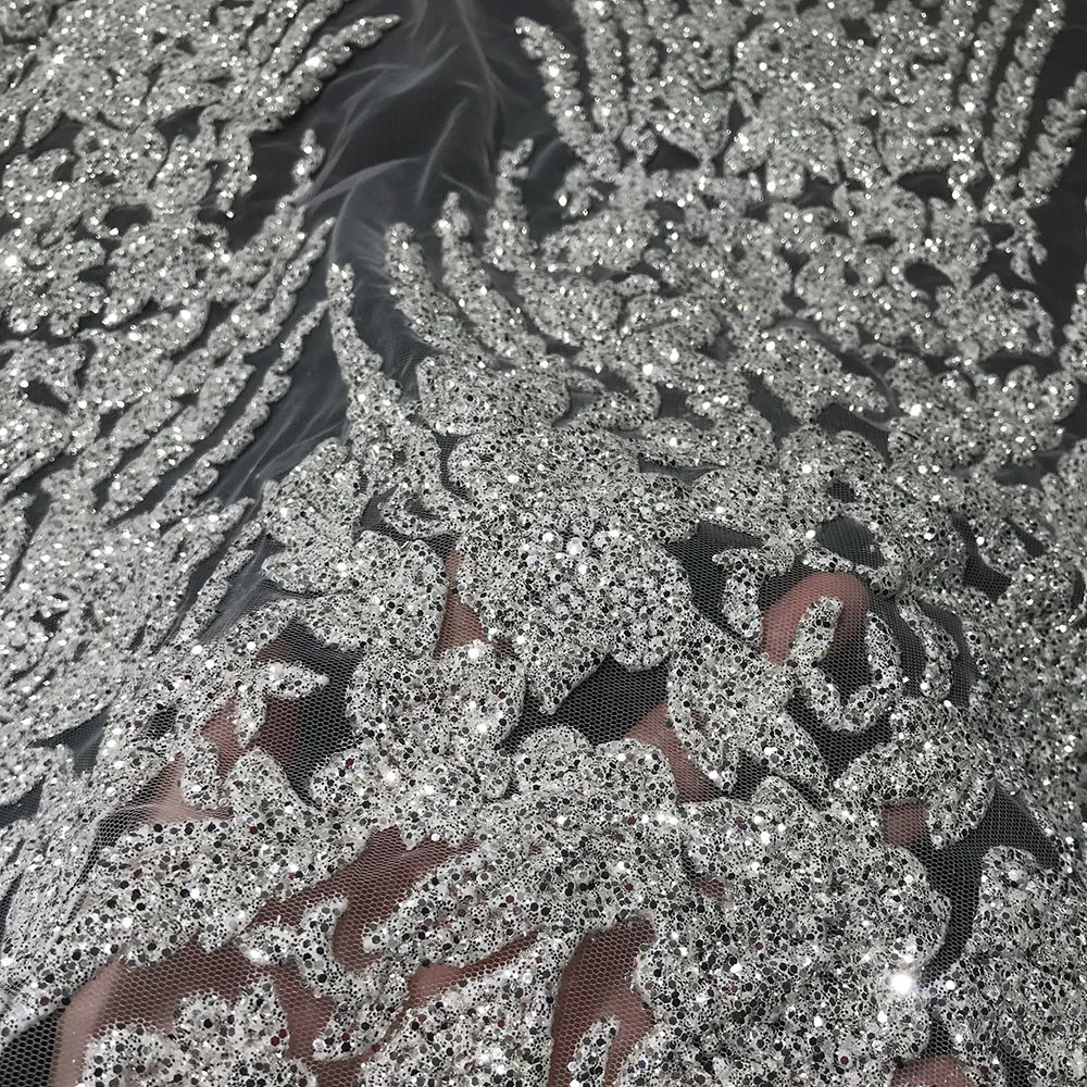 Wholesale Price 3D White Sponge Bubble Tulle Mesh Glitter Floral Lace Fabric Beautiful Design Women Party Dress Sewing Materials