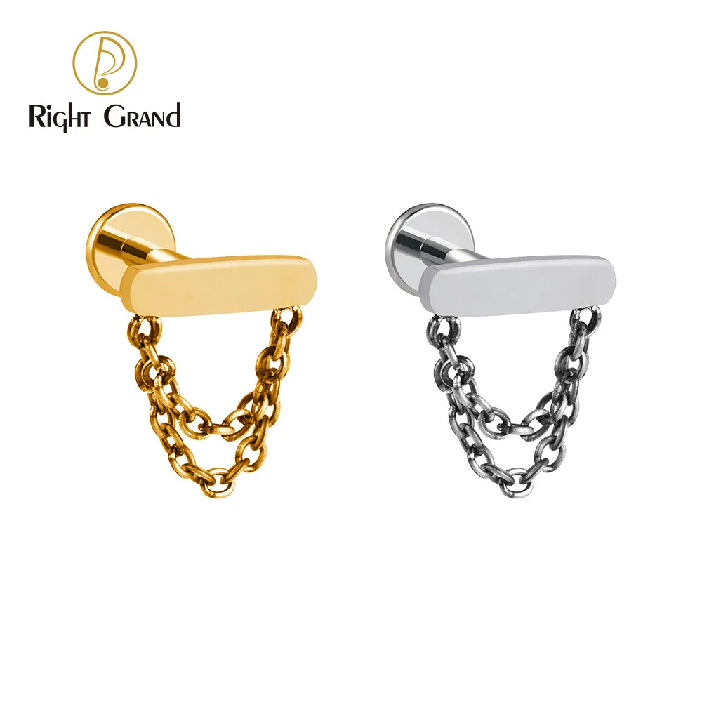 New Minimalist Double Chains Tassel Bar Strip Chain Fashion Stud Earring Piercing For Women