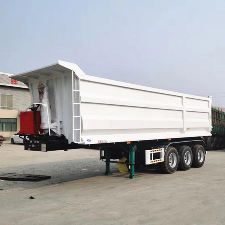 China Tri-axle Trailer Heavy Duty Load 60--80ton Side Hydraulic Dump Tipper Trailer Truck Rear Dumper Semi Trailer