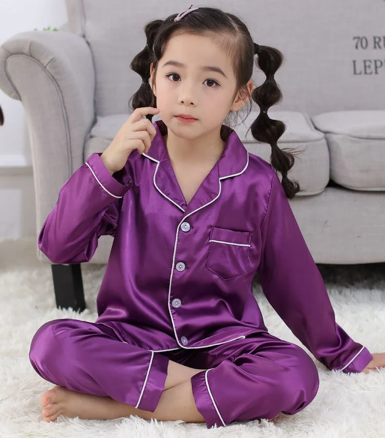 
Many colors baby silk sleepwear kids pajamas sets home clothes for autumn 