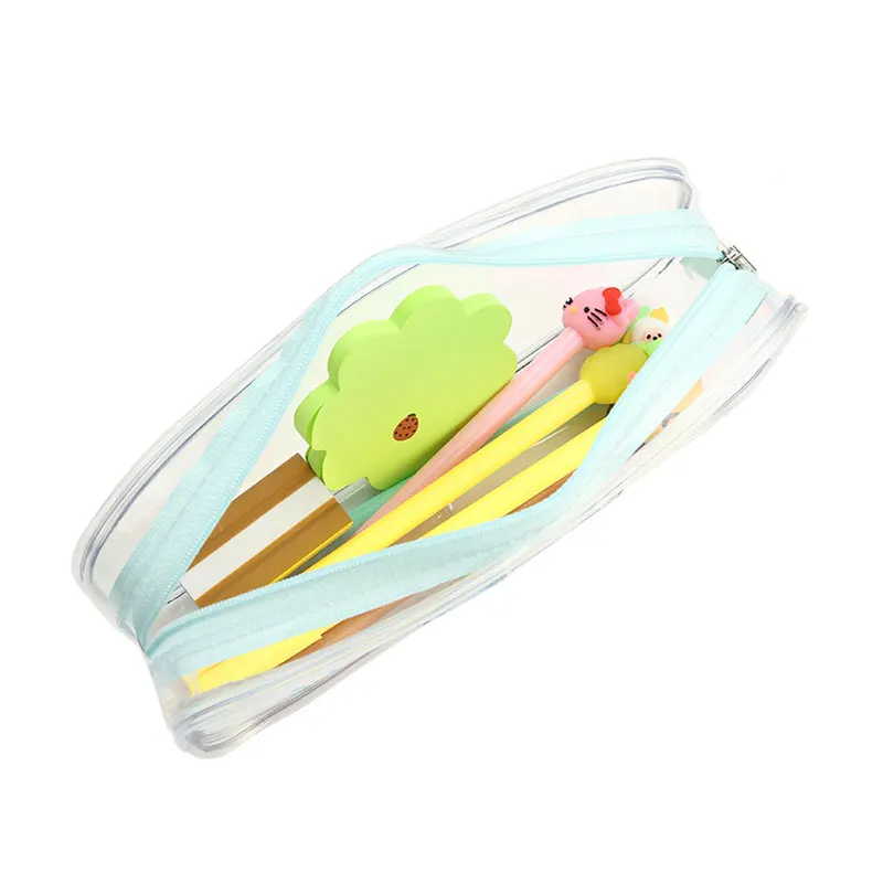 TOPSTHINK Laser clear pencil bag transparent quicksand cute rabbit PVC school pencil case zipper