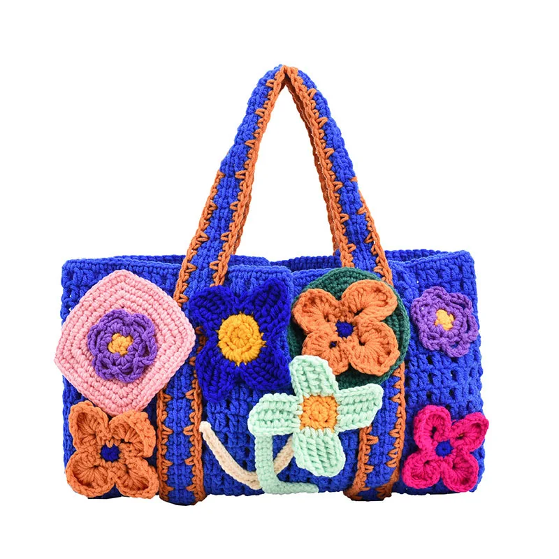2023 Trendy Knitting Woolen Hand Bag Fancy Women Handbags Ladies Crochet Bags Casual Hollow Out Knitted Bag