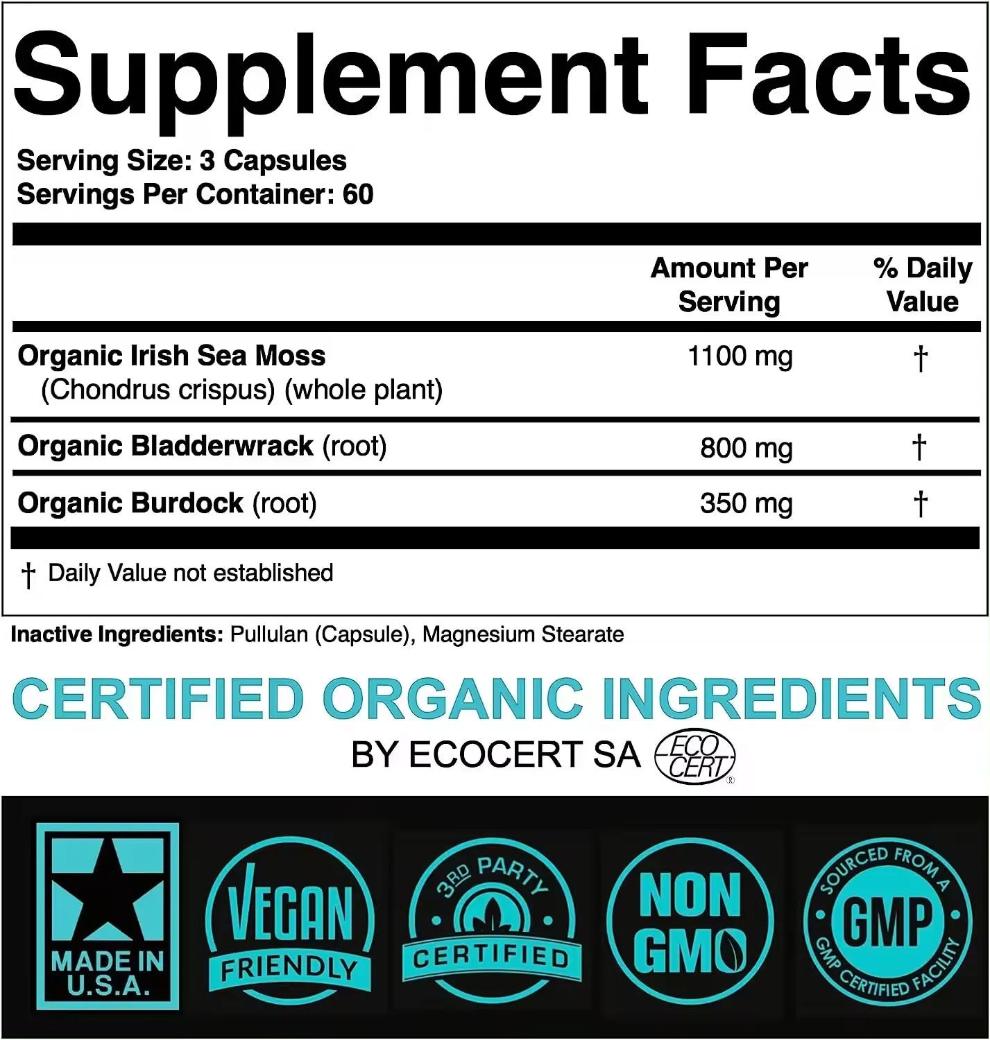 sea moss capsules Wholesale Price irish  sea moss powder gummies bulk sea moss burdock bladderwrack capsules