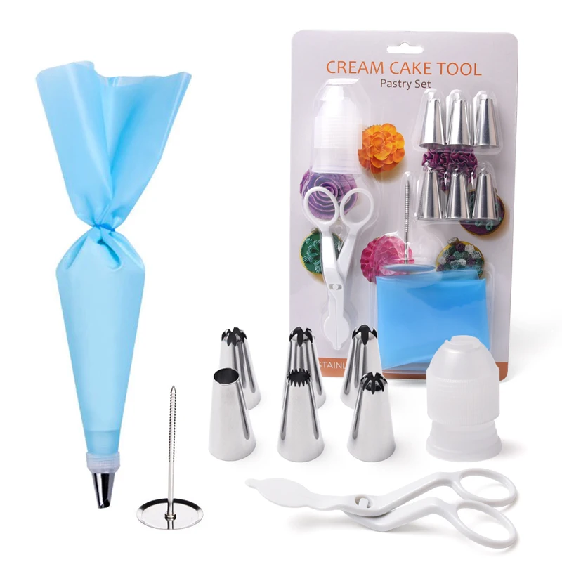10 pcs Cake Decorating Piping Nozzle Kit Include Piping Bags nozzle converter  Flower Lifter Flower Nails