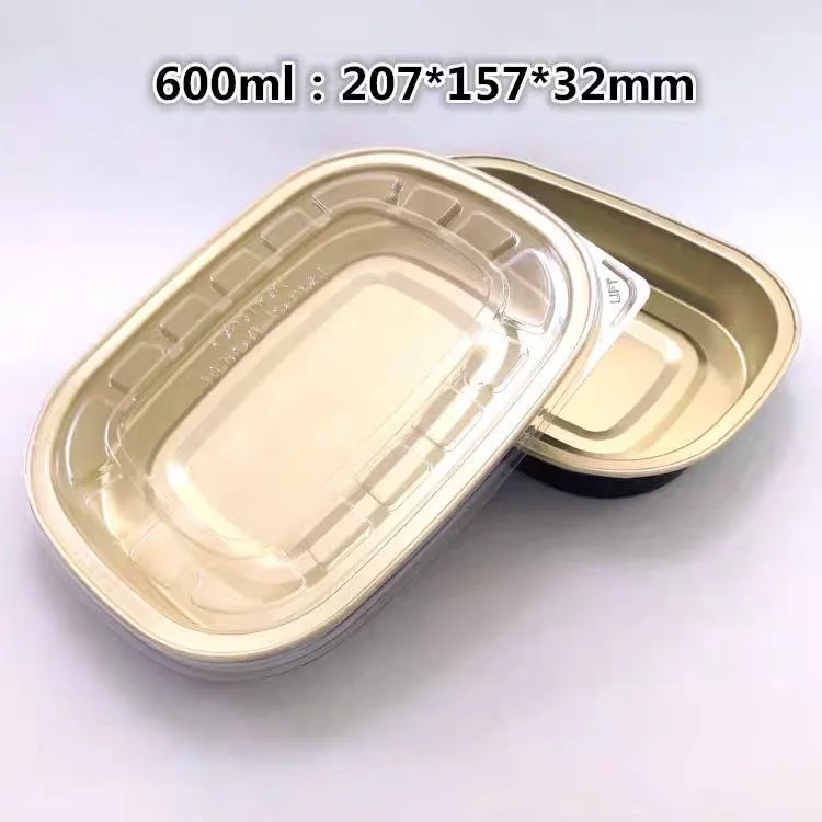 600ml Disposable Rectangle Rectangular Food Serving Food Grade Smootheall Black Gold Color Aluminum Foil Food