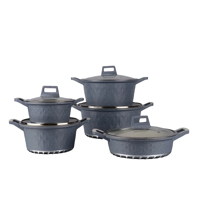 Kitchen household items 10 sets of non-stick die cast cookware Marble coating