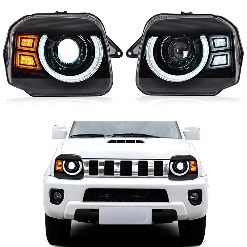 Светодиодные фары для Suzuki Jimny 2007 - 2015 прожектор передний свет дальнего света желтый поворотник лампа DRL фара в сборе