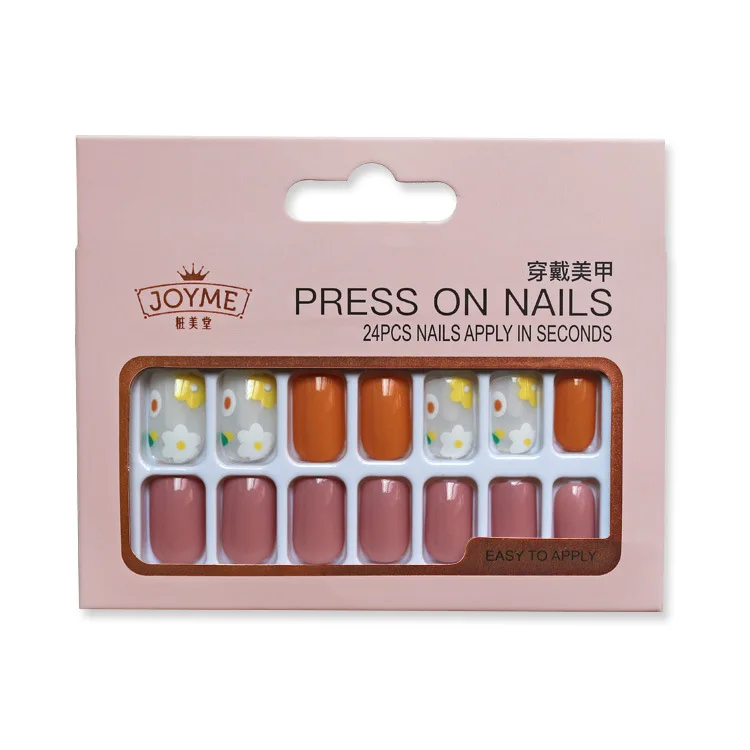 24Pcs Acrylic Press on Nails Short Medium French Tips on Nails for Women Fake Nails with Glue