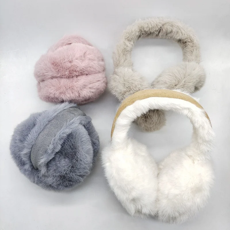 MIO Winter Fluffy Soft Plush Ear muffs Fashion Outdoor Ear Warmer Thicken Khaki Earmuffs Adjustable Foldable Fur Earmuffs