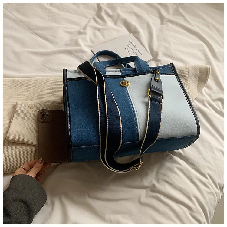 Large Capacity Handbag Tote Bag 2024 New Fashion Design Patchwork Denim Commute Bag Broadband Crossbody Brand Women Bags