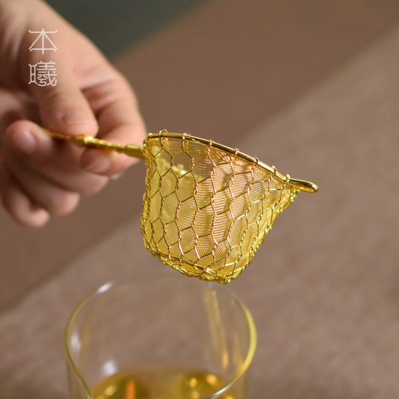 high end handmade japan style pure brass creative Tea Cup Filter Strainer Loose Tea Steeper infuser Kung Fu tea set accessories