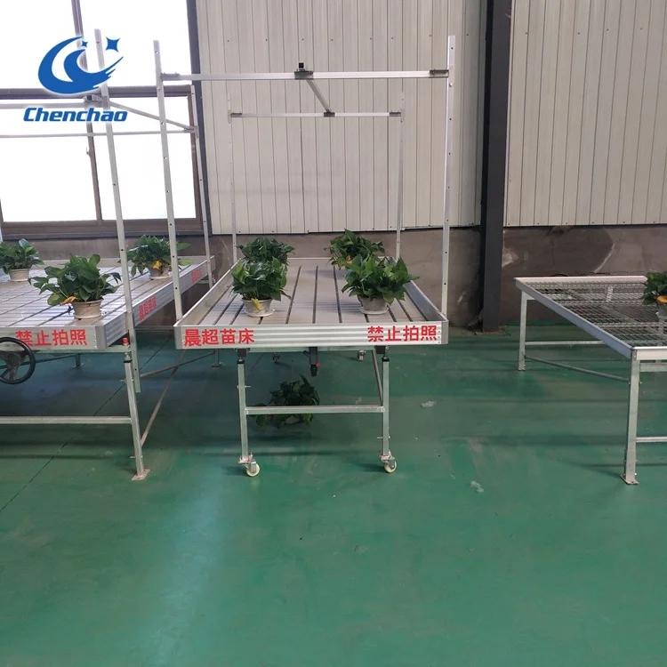 greenhouse single dental plastic seeding bed ebb flow rolling table/ bench with flood plastic tray/seeding