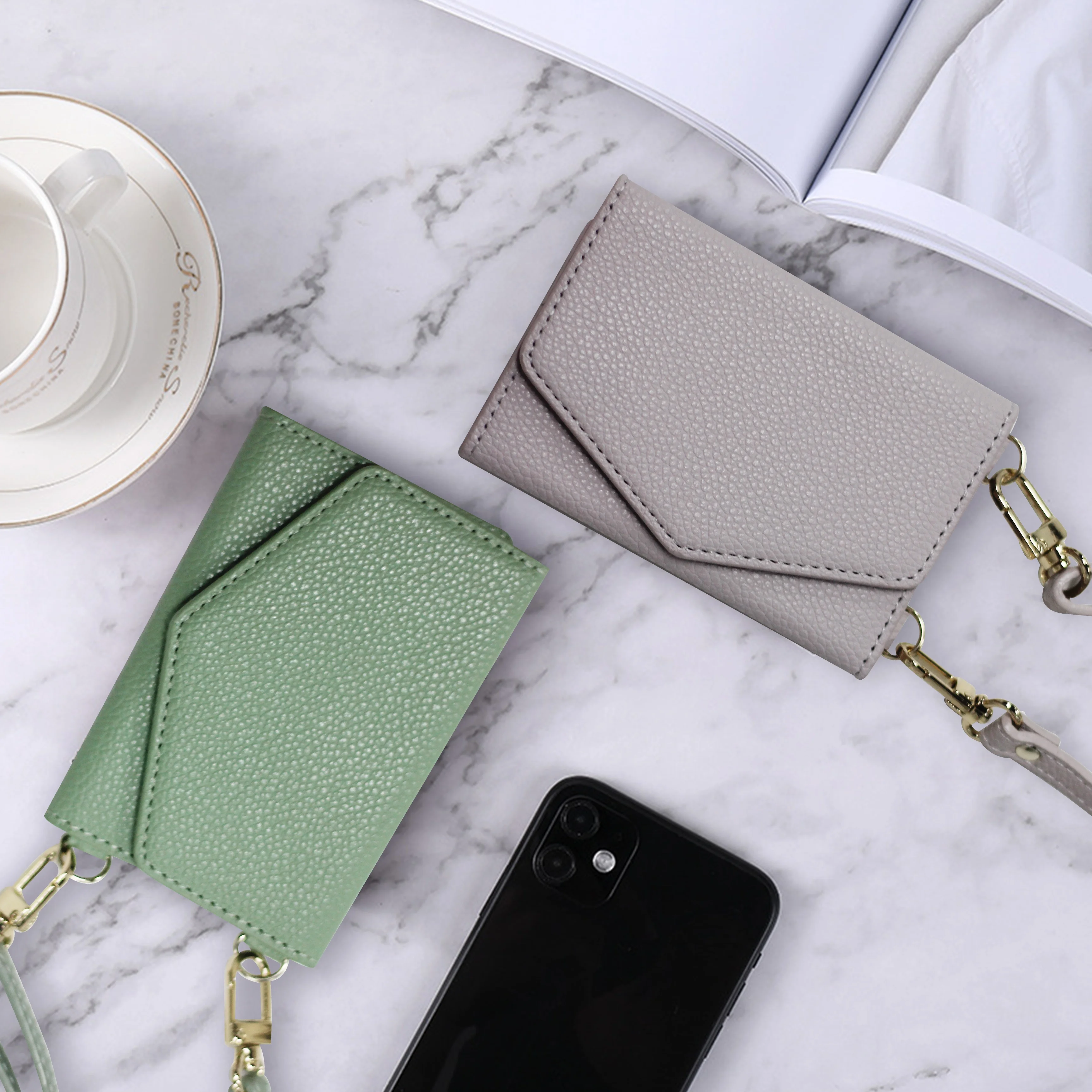 Removable PU Leather Phone Wallet Case With Credit Card For Samsung Pebble Leather Wallet Phone Case With Crossbody