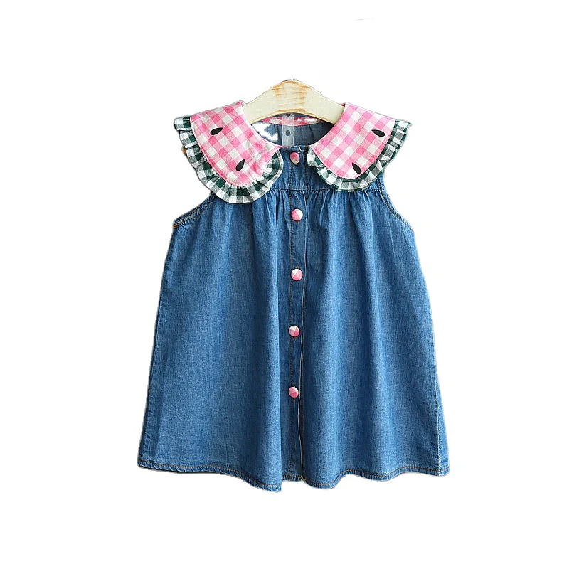 
Mudkingdom Latest Newborn Infat Sleeveless Denim Dress 100% Cotton Doll Collar Kids Girl Clothing Set Koren Outfit Wholesale 