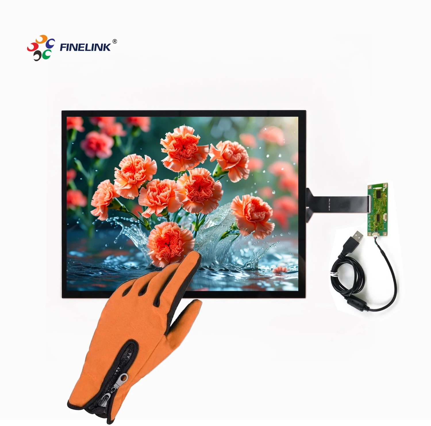 Industrial Display 13.3 inch Multi-Touch Glove Touch Waterproof Capacitive Touch Screen Panel with USB Connection Cable
