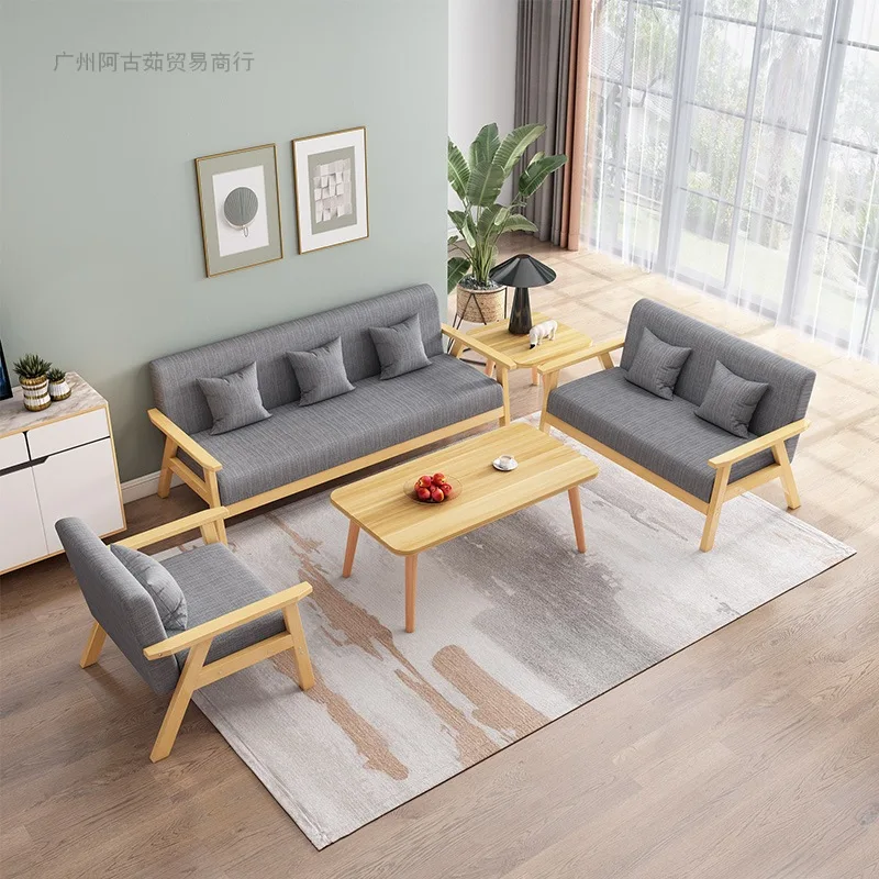 Comfortable lazy fabric sofa multifunctional folding sofa bed solid wood legs reclining lazy sofa chair with footstool