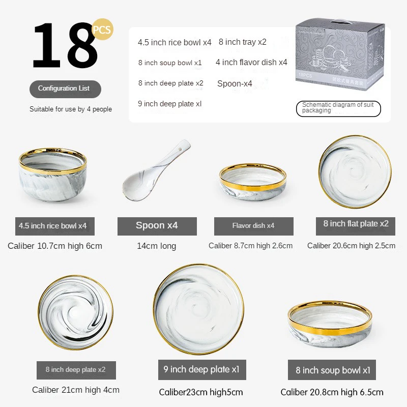 Gold marble dishes and plates set modern fine bone china porcelain ceramic luxury plates dinnerware sets for restaurant home