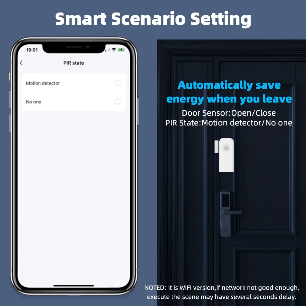 2.4G Wifi Wireless Light On/Off Sensor Pir Motion Sensor Door Open Status Real-Time Push Notification Tuya App Easy Install