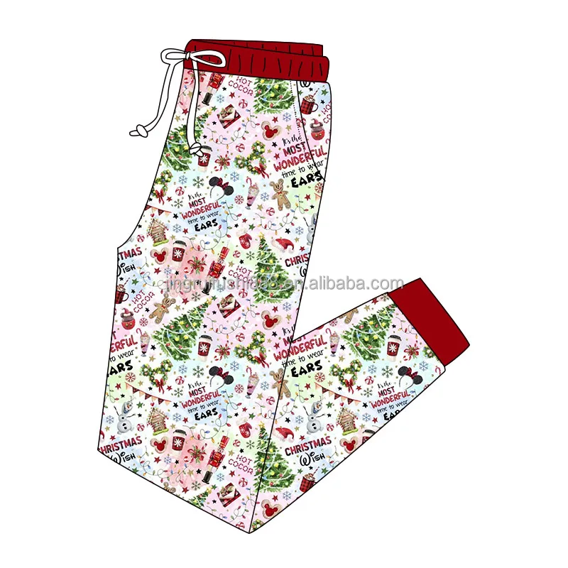 Custom Bamboo Fabric Kids And Adult Jogger Pants Christmas Printed High Elastic Toddler Baby Pocket Pants
