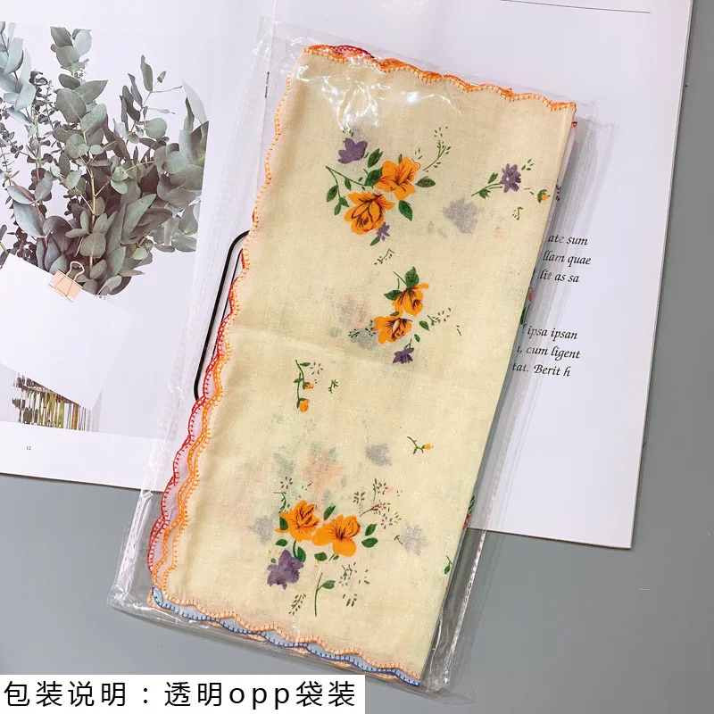 Ladies Pure Cotton Handkerchief with Florets Retro Portable Absorbent Handkerchieves Best Gift for Girls Women