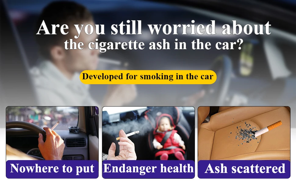 Durable Easy Clean Up Detachable Stainless Car Ashtray with Lid Blue Led Light for Most Car Cup Holder