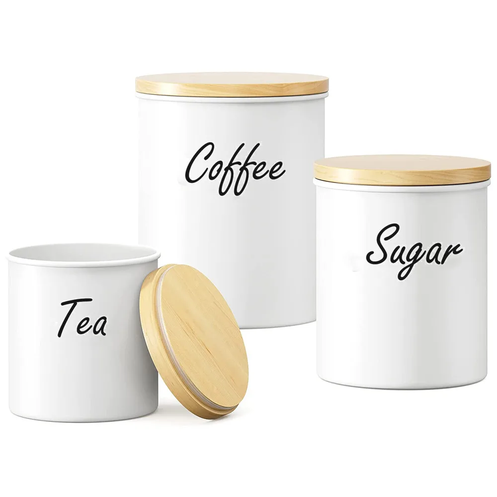 Kitchen Canister Set with Bamboo Lids Coffee Sugar Tea Flour Storage Containers Kitchen Decor