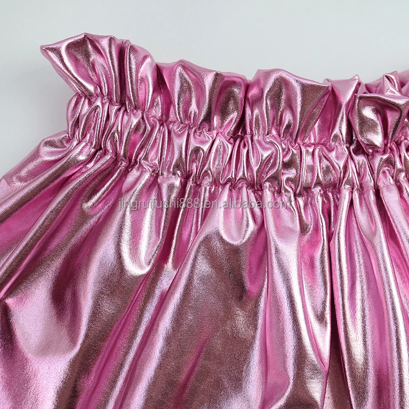 2024 Hot Selling Multi Solid Color Print Baby PU Leather Dress Kids Girls Boutique Shiny Custom High Elastic Waist Mini Skirts