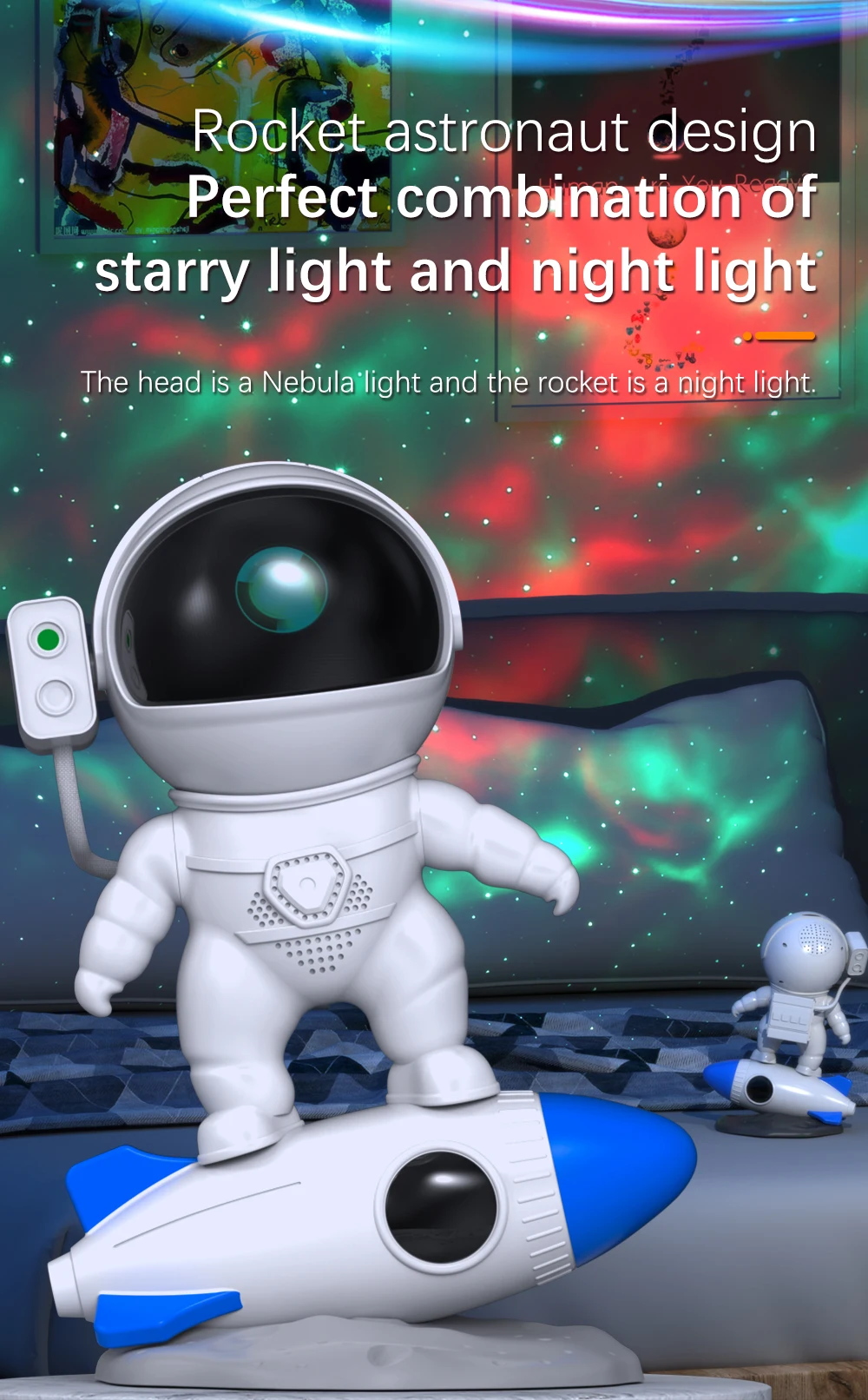 Bolong Factory supply Rocket Astronaut night galaxy lamp projector 360Rotation Magnetic Head star night light projector for kids