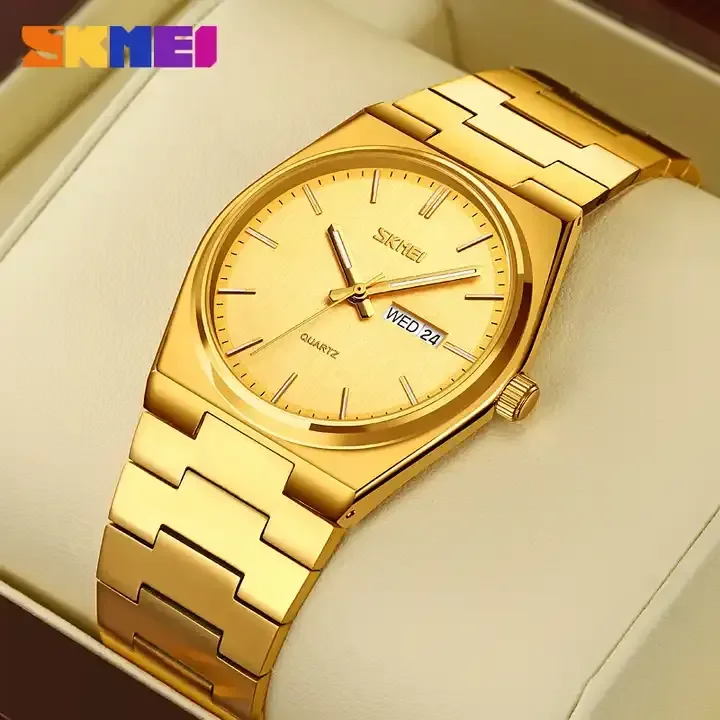 Skmei 9288 Luxury Quartz Watch Original Charm Business Fashion Stainless Steel Mens Watch Reloj Hombre Analog Quartz Gold Watch