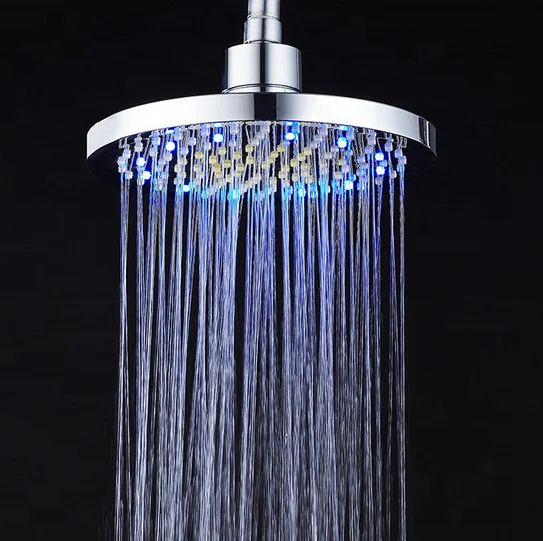 8 Inch Luxury LED Romantic Chrome Shower Head 7 Colors Light High Pressure Rain Shower Head