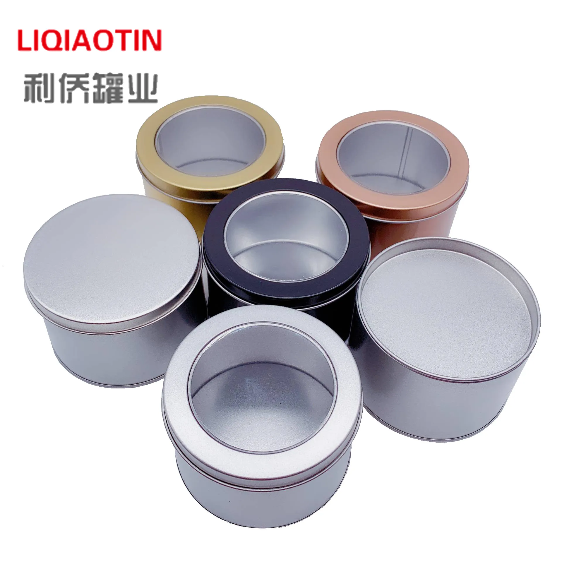 Tinplate champagne gold round 90 * 60mm open window candy tin box, tea dessert watch iron box packaging