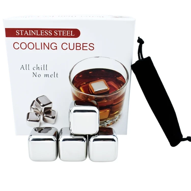 Sales Reasonable Price 4 Piece Graphic Carton Different Sizes Stainless Steel Customized Dice Ice Cube With Logo