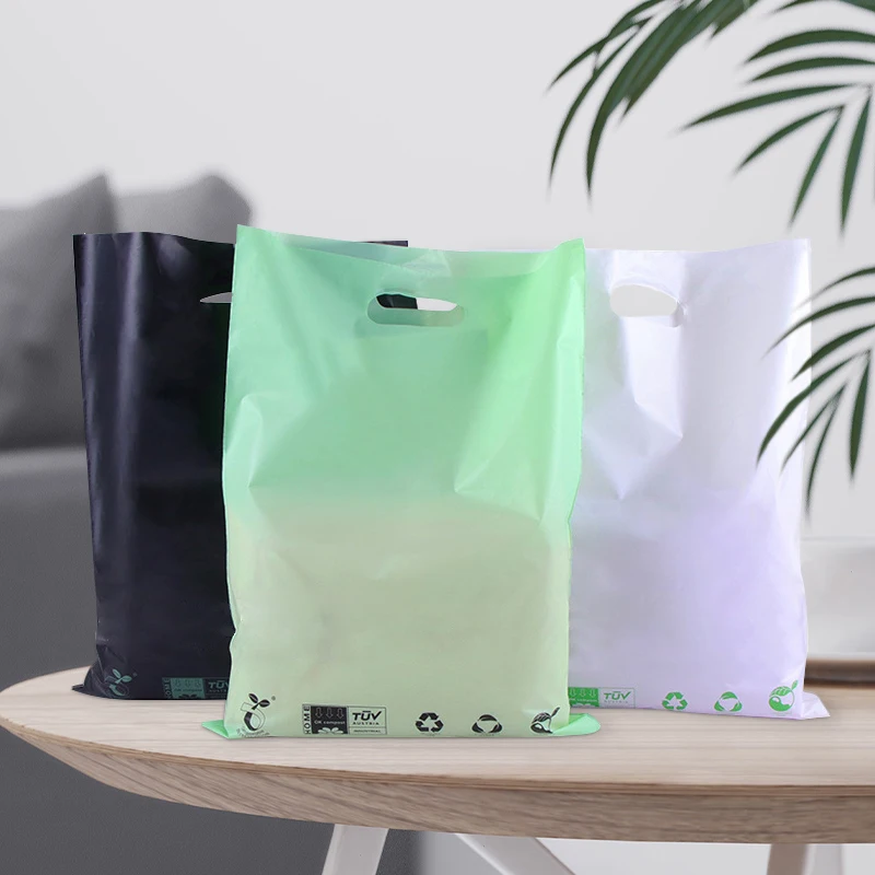 Eco friendly vest carrier bag biodegradable die cut handbag custom shopping bags die cut